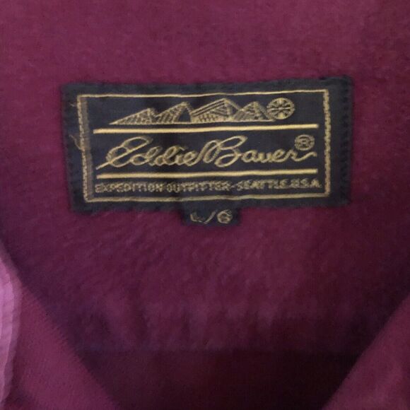 Eddie Bauer Chamois Shirt Mens L Burgundy Chest Pockets Cotton Flannel Button Up - Picture 4 of 14
